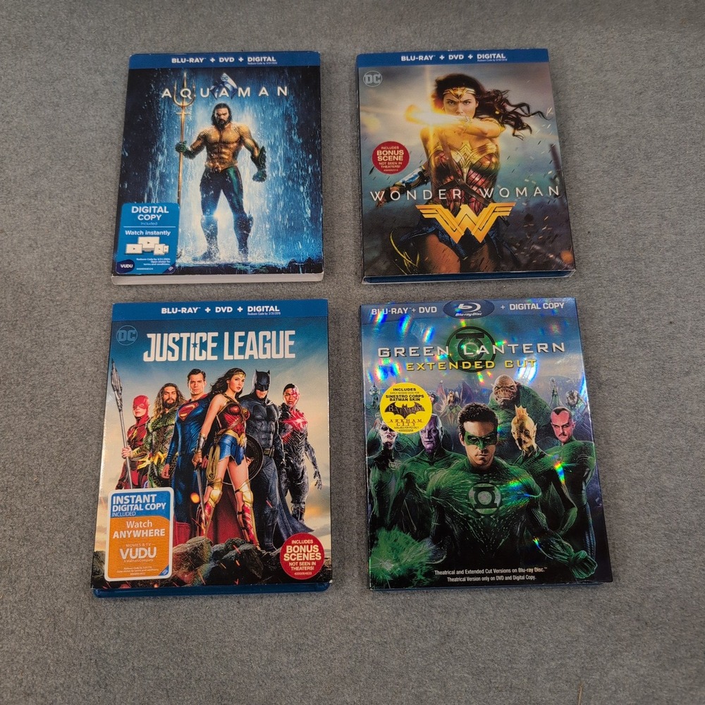 DC Universe 4 Movie Blu-ray DVD Lot Aquaman Wonder Woman Justice League Green L. - Picture 1 of 1